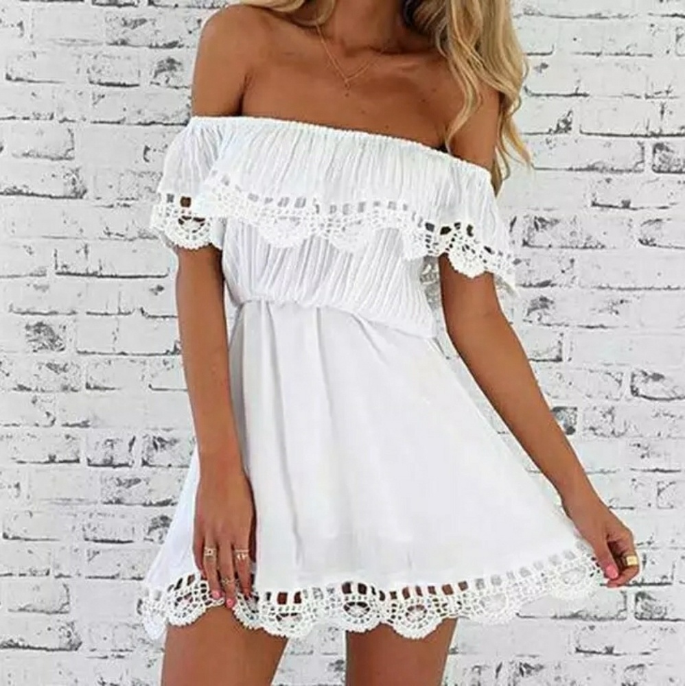 Bohemian Lace Chiffon Off The Shoulder Dress - Picture 3 of 7